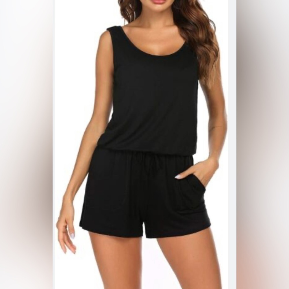 Daily Ritual Black Sleeveless Shorts Romper Size Large